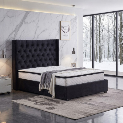 Modernt schwaarzt Chesterfield Luxusbett Textil Duebelbetter