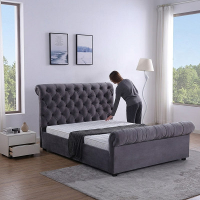 Design Chesterfield Bett Textilleder Hotel Better Schlofzëmmer Nei Samt Gepolssert