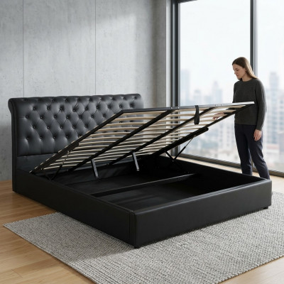 Schwaarzt Luxus Chesterfield Designer Duebelbett Gepolstert Bett