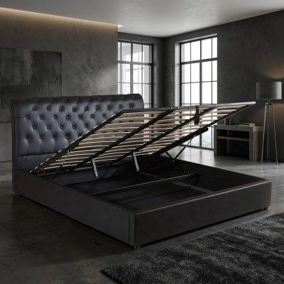 Schwaarzt Luxus Chesterfield Designer Duebelbett Gepolstert Bett