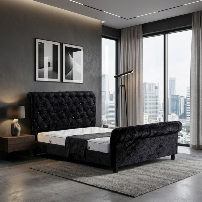 Schwaarzt Schlofzëmmer Chesterfield Bett Eedelt Schlofzëmmer Bett