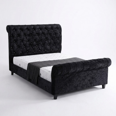 Schwaarzt Schlofzëmmer Chesterfield Bett Eedelt Schlofzëmmer Bett