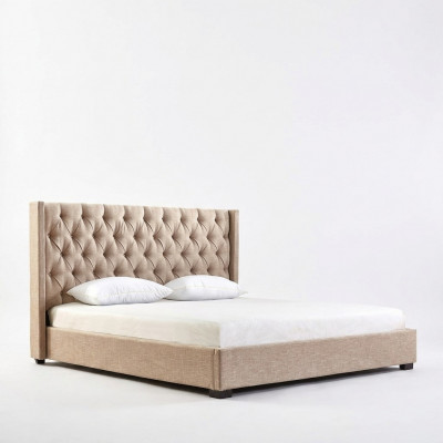 Beige Schlofschlofzëmmer Better gepolstert Bett Chesterfield Textilstoff Nei