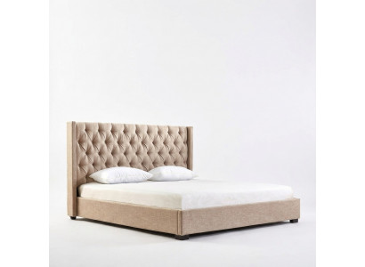 Beige Schlofschlofzëmmer Better gepolstert Bett Chesterfield Textilstoff Nei
