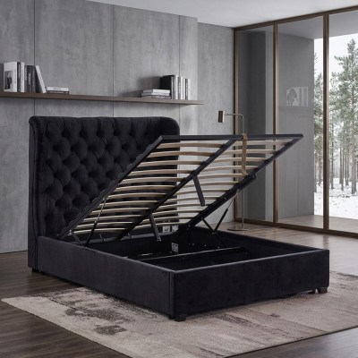 Schwaarzt Chesterfield Polsterbett Luxus Schlofzëmmer Deko Design Better Lieder