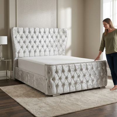Chesterfield Bett Schlofzëmmer Better Textil 180x200cm Samt Grouss Hotel Better Nei