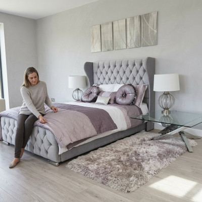 Chesterfield Design Bett Textil Samt Polster Lieder Hotel Better Schlofzëmmer Nei