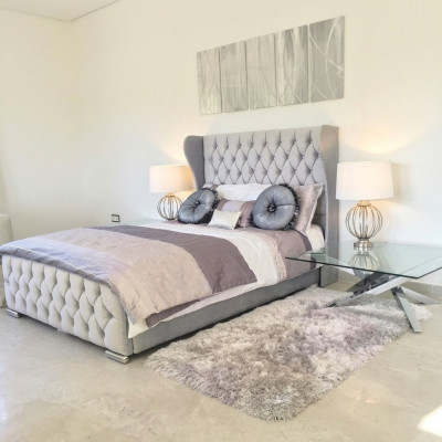 Chesterfield Design Bett Textil Samt Polster Lieder Hotel Better Schlofzëmmer Nei