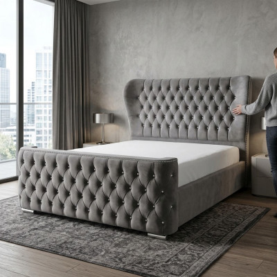 Chesterfield Design Bett Textil Lieder Samt Polster Hotel Better Schlofzëmmer