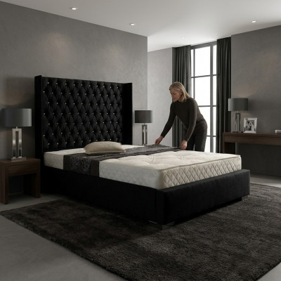 Schwaarzt Chesterfield Designer Bett Schlofkummer Textil Lieder Better