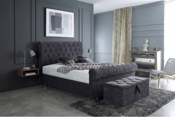 Chesterfield Design Samett-Bett Luxus Textil Better Schlofkummer Duebelbett