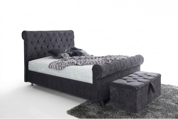 Chesterfield Design Samett-Bett Luxus Textil Better Schlofkummer Duebelbett