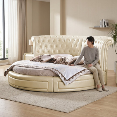 Ronnen Bett Chesterfield Designer Rond Schlofzëmmer Textil Lieder Gepolsterte Better