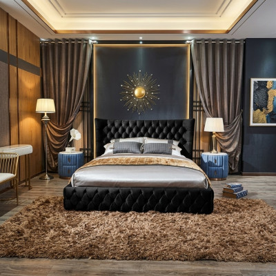 Chesterfield Schwaarzt Bett Schlofzëmmer Better Textil Samt Grouss Hotel Better
