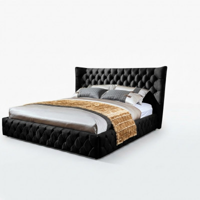 Chesterfield Schwaarzt Bett Schlofzëmmer Better Textil Samt Grouss Hotel Better