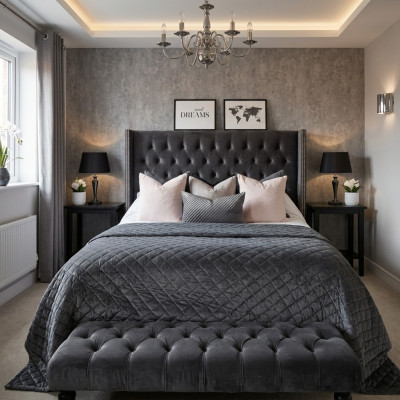 Grousst Stofferbett Chesterfield Design Gepolsterte Textil Designer Duebelbetter