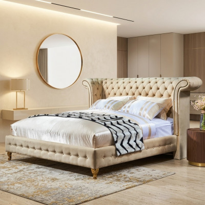 Chesterfield Design Polster Englescht Duebelbett Beige 140/160/180x200 cm