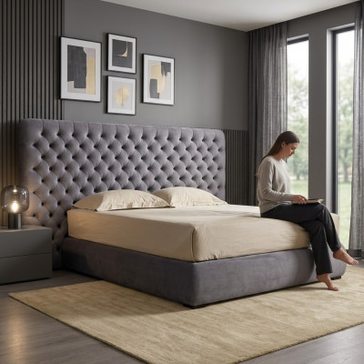 Bett Këssen Design Luxus Duebel Hotel Better Zëmmer Chesterfield Gro Samt Nei