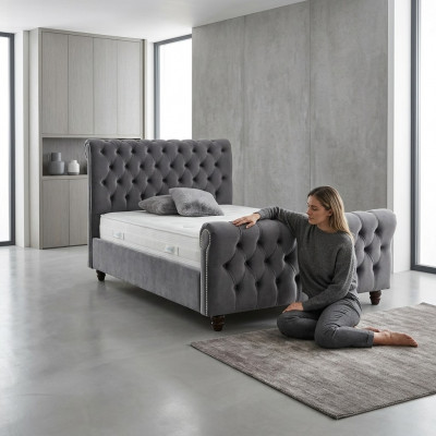 Chesterfield Bett Design Schlafzimmer Englisches Betten 200x200cm Textil Polster