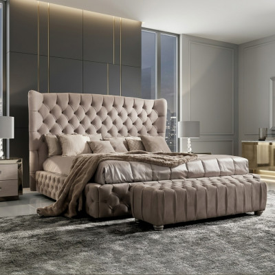Echtes Chesterfield Bett Duebel Hotel Better Textil Polster 160x200cm Stoff Neien