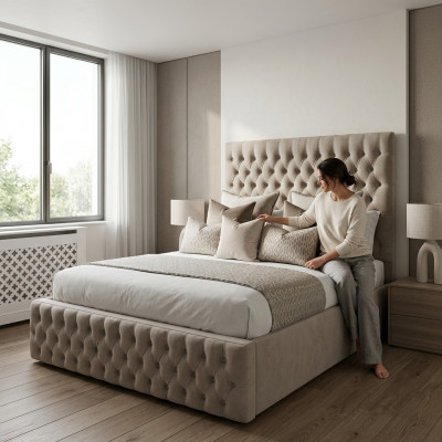 Chesterfield Bett Design Schlofkummer Englesch Better 200x200cm Textil Polsterung
