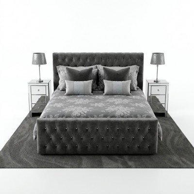 Grau stilvoll Chesterfield Duebelbett Designer Schlofzëmmer Better