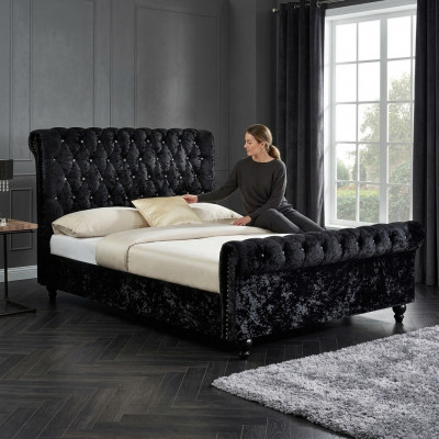 Schwaarz Bett Chesterfield Gepolstert Better Schlofzëmmer XXL Grouss 140x200