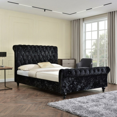 Schwaarz Bett Chesterfield Gepolstert Better Schlofzëmmer XXL Grouss 140x200
