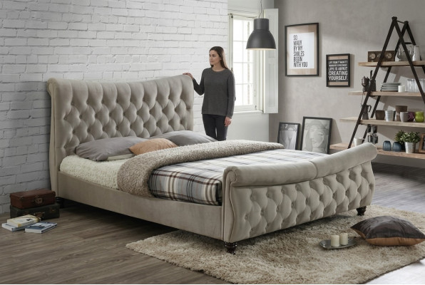 Chesterfield Textil Polster Bett Designer Better Beige Hotel Duebel Schlofkummer