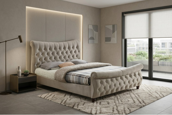 Chesterfield Textil Polster Bett Designer Better Beige Hotel Duebel Schlofkummer