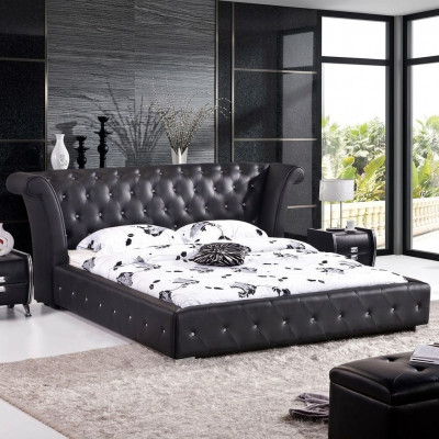 Chesterfield Grouss Bett XXL Käppdeel Better Polster Hotel Samt Schwaarz Stoffen Oueren