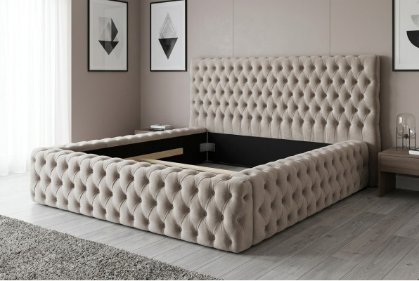 Elegantes Chesterfield Design Englescht Duebelbett a Beige - Better mat engem zäitlosen Stil