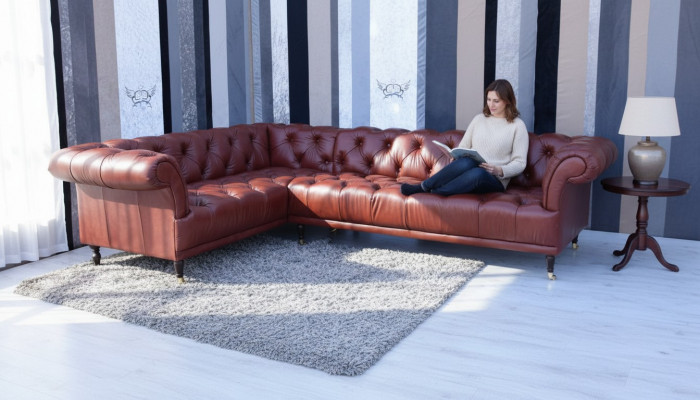 Edelt Chesterfield Sofa Eckcouch Polster Garnitur - Moosaarbecht