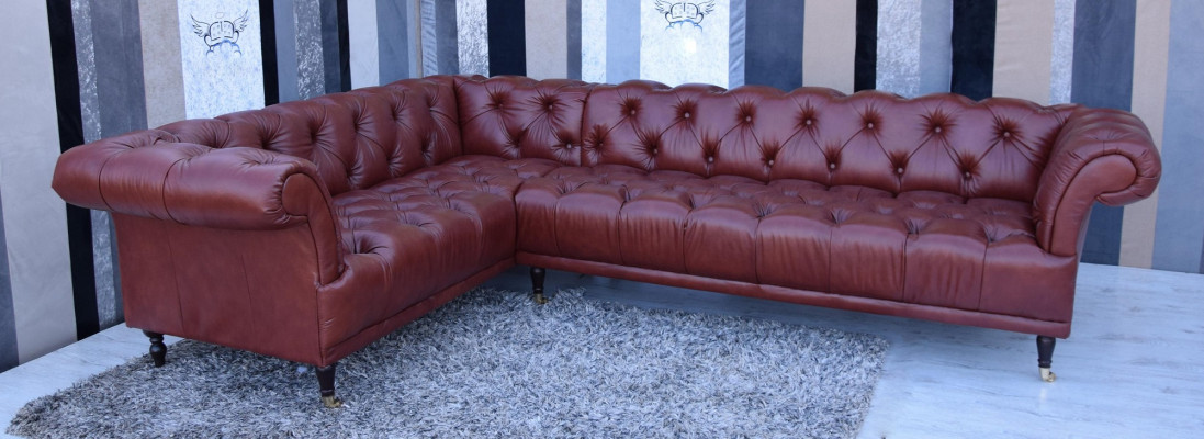 Edelt Chesterfield Sofa Eckcouch Polster Garnitur - Moosaarbecht