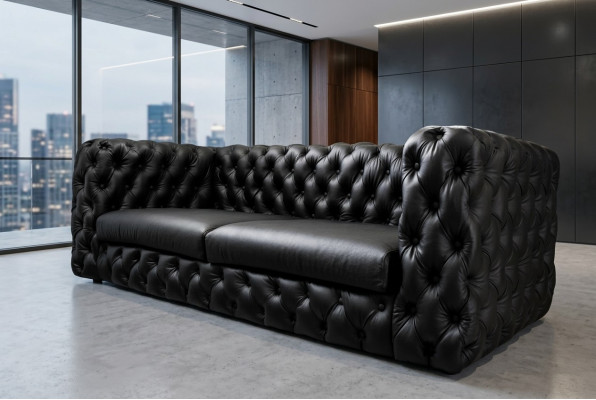 Schwaarze Chesterfield 3 Sëtz Canapé Sofa Designer Luxus Garnitur