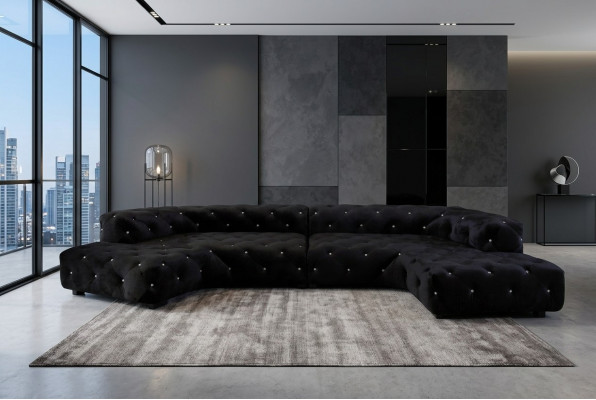 Klassesch Designer Chesterfield Samettee mat Kristallschmuck Wunnlandschaft