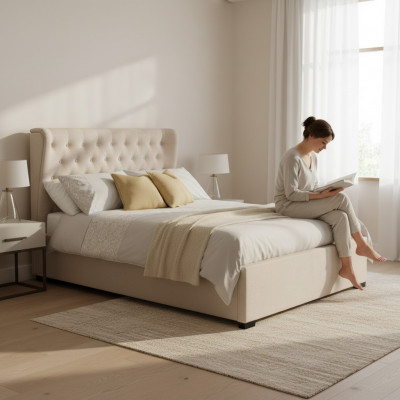 Chesterfield Design Polster Englescht Bett Duebelbett Beige Better 160/180x200