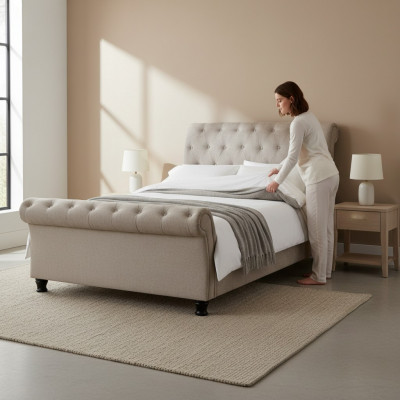 Chesterfield Design Polster Englescht Bett Grau 160/180x200 Duebelbett Better