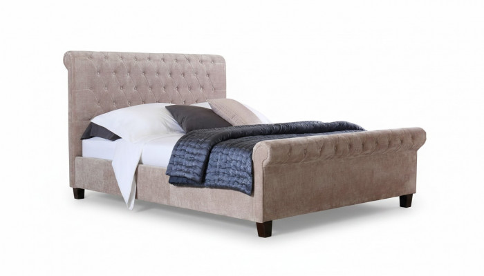 Chesterfield Design Samettbett Luxus Textilbetter Schlofzëmmer Duebel 160x200cm