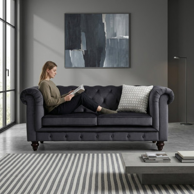Sofa Luxus Textil Chesterfield Canapé Sofaen Polster 2 Sëtzer Zweisëtzer