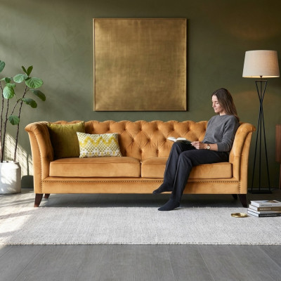 Orange Chesterfield 3-Plaz Modern Wunnzëmmer Luxus Canapé