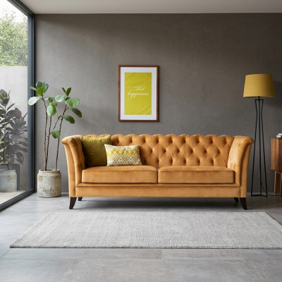 Orange Chesterfield 3-Plaz Modern Wunnzëmmer Luxus Canapé