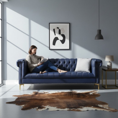 Englesche Stil Miwwelen Chesterfield Dräisëtzer Couch Rousa Turkis 3er Blo Sofa