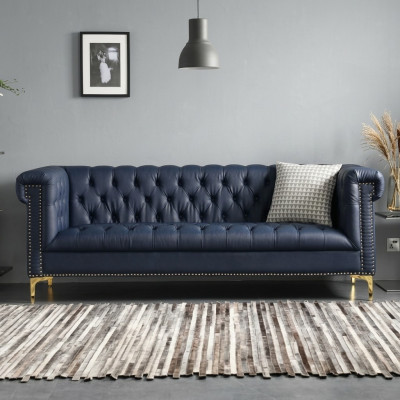 Englesche Stil Miwwelen Chesterfield Dräisëtzer Couch Rousa Turkis 3er Blo Sofa