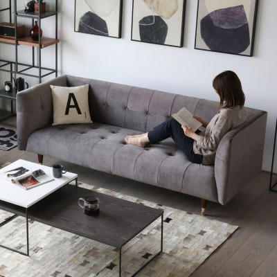 Modernt grousse-graue Chesterfield 3-Sëtzer Luxus-Wunnzëmmer-Couch