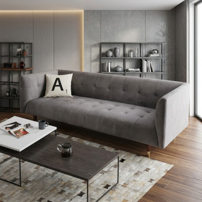 Modernt grousse-graue Chesterfield 3-Sëtzer Luxus-Wunnzëmmer-Couch