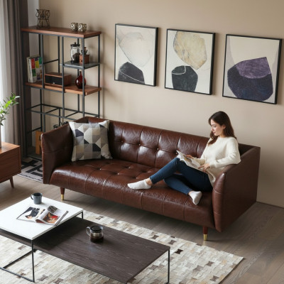 Brongen Chesterfield Luxus 3-Sëtz Lieder Wunnzëmmer Sofa