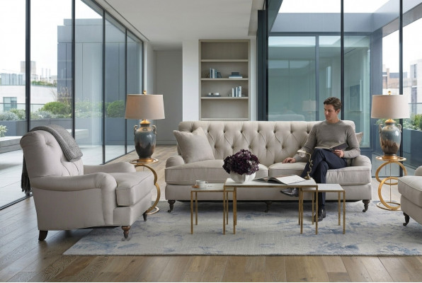 Chesterfield Luxus Sofa Couche Polster Sëtz Stoff Garnitur 3+1 Sëtzer Couchen