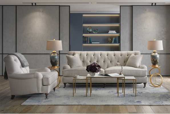 Chesterfield Luxus Sofa Couche Polster Sëtz Stoff Garnitur 3+1 Sëtzer Couchen