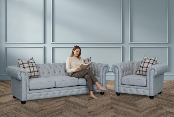 Chesterfield Sofa-Garnitur Sofa Couch Polster 3+1 Sëtzer Lieder Couchen Stoff Nei